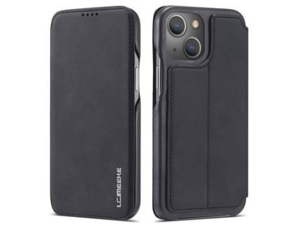 Capa PU LC.IMEEKE estilo retrô com suporte e porta-cartões preto para iPhone 13 6.1