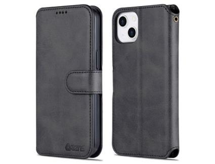 Capa PU + TPU AZNS fecho magnético, anti-queda, com suporte preto para iPhone 13 6.1