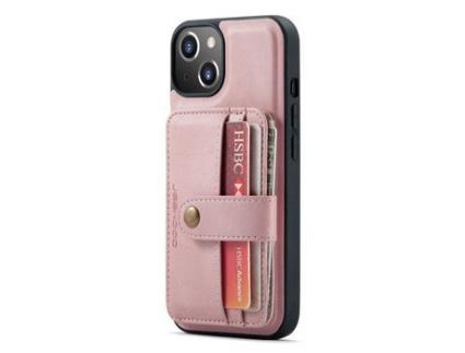 Capa TPU + PU JEEHOOD 2 em 1 destacável, magnético, bloqueio de RFID com suporte para cartão rosa para iPhone 13 mini 5.4