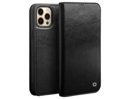 Capa de couro genuíno QIALINO com suporte preto para iPhone 13 Pro Max 6.7