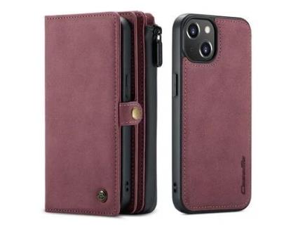 Capa PU + TPU CASEME 2 em 1 superfície fosca removível com vários slots de vinho tinto para iPhone 13 6.1