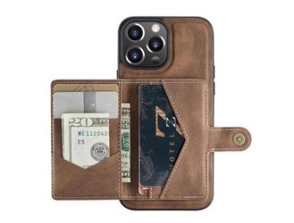 Capa TPU + PU JEEHOOD com suporte removível 2 em 1, à prova de choque, marrom magnético para iPhone 13 Pro 6.1