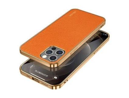 Capa TPU + PU SULADA textura de lichia, galvanizado, híbrido laranja para iPhone 13 Pro 6.1