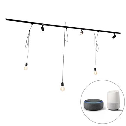 Sistema de trilho inteligente preto 3 pontos e luminária suspensa 1 fase - Cavalux Jeana