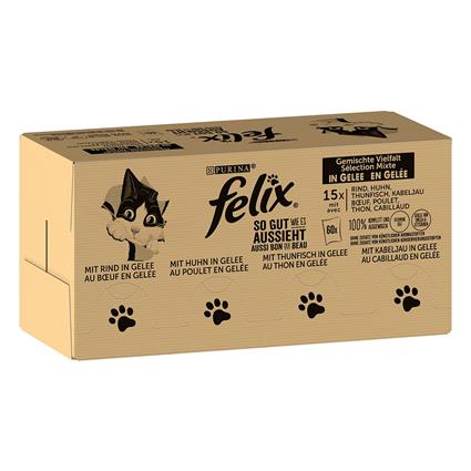 Felix Fantastic 120 x 85g - Jumbopack - Variedade mista (vaca, frango, bacalhau e atum)