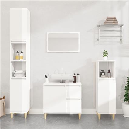 vidaXL Armário WC 30x30x100 cm derivados de madeira branco brilhante