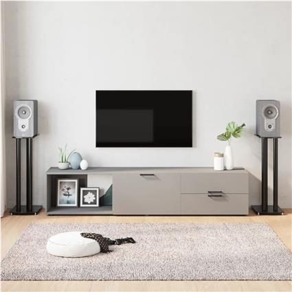 vidaXL Suportes p/ colunas 2pcs vidro temperado design 3 pilares preto