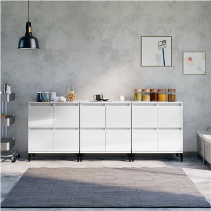 vidaXL Aparadores 3 pcs 60x35x70 cm derivados madeira branco brilhante