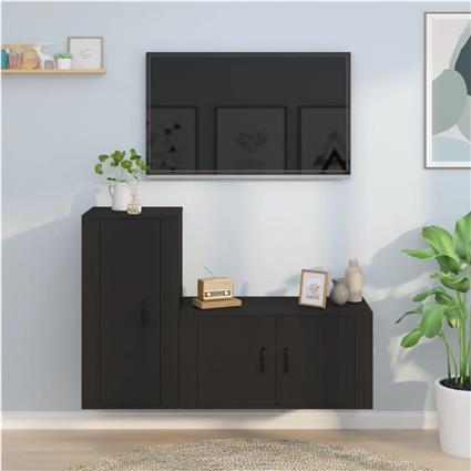 vidaXL 2 pcs conjunto móveis de TV derivados de madeira preto