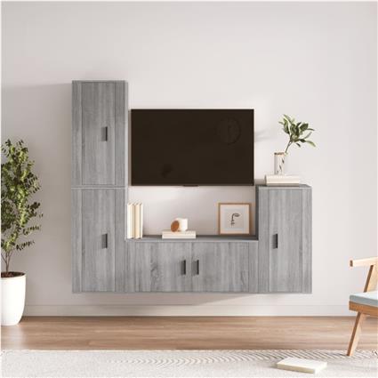 vidaXL Conjunto móveis de TV 4 pcs madeira processada sonoma cinza