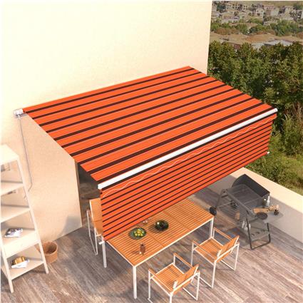 vidaXL Toldo retrátil manual com estore 5x3 m laranja e castanho