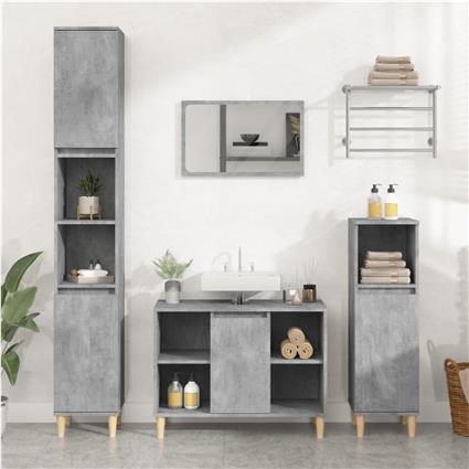 vidaXL 3 pcs conj. móveis casa banho derivados madeira cinza cimento