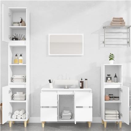 vidaXL 3 pcs conjunto móveis casa de banho derivados de madeira branco