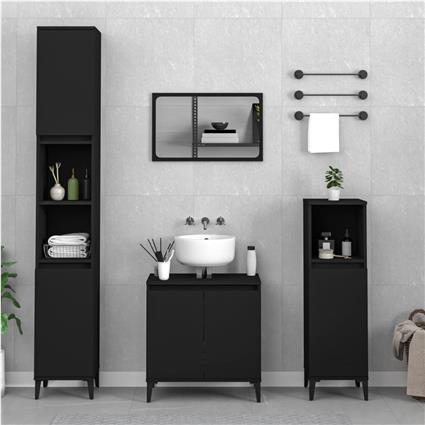 vidaXL 3 pcs conjunto móveis casa de banho derivados de madeira preto