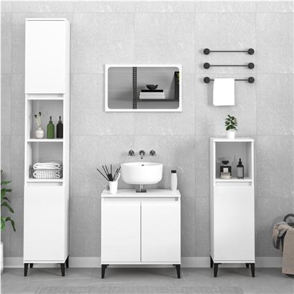 vidaXL 3pcs conj. móveis casa banho derivados madeira branco brilhante