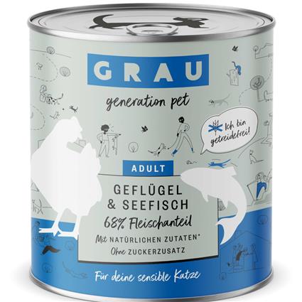 GRAU Adult sem cereais 12 x 800 g - Pack económico - Aves e peixe de mar