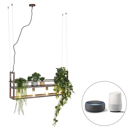 Smart hanglamp roestbruin met rek incl. 4 Wifi A60 - Cage Rack