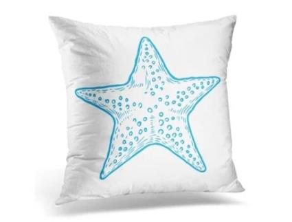 Fronha de Almofada ECZJNT Estrela Do Mar Azul Natureza Oceano Aquático Gravura Subaquática Estrela Branca (45x45 cm)