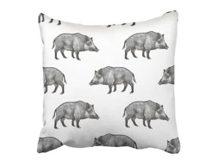 Fronha de Almofada ECZJNT Javali Floresta Desenho à Mão Vida Selvagem Preto Branco Antigo Gravado (40x40 cm)