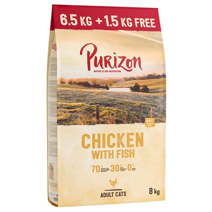 Purizon Adult 8 kg ração para gatos em promoção: 1,5 kg grátis! - Adult com frango e peixe (6,5 kg + 1,5 kg grátis)