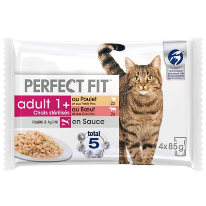 Perfect Fit Sterilise Adult 1+ para gatos - 52 x 85 g (Vaca e frango)