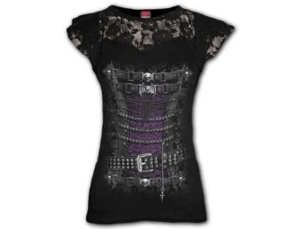 T-shirt Waisted Corset  SPIRAL (XXL - Viscose - Preto)