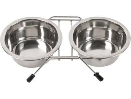 Comedouro Duplo para Cães  (Cinzento - 21cm - Aço Inoxidável)