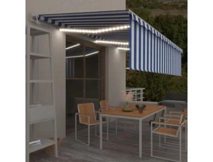 vidaXL Toldo automático c/ estore/LED/sensor de vento 6x3m azul/branco