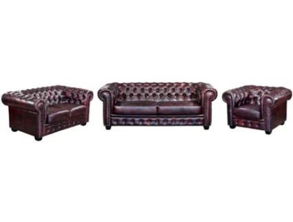 Conjunto Sofá e Poltrona Fixo Brenton LINEA SOFA (Bordeaux - Pele - 201x96x73 cm)