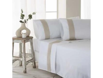 Conjunto de Len??is COTTON ARTEAN Gorbea Bege Percal (Algod?o - Branco - 270 x 260 cm - Cama de 180)