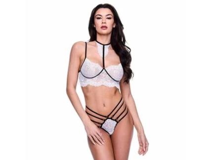 Conjunto de Lingerie Baci Lingerie Strappy Lace Preto/Branco 2 Peças - S/M