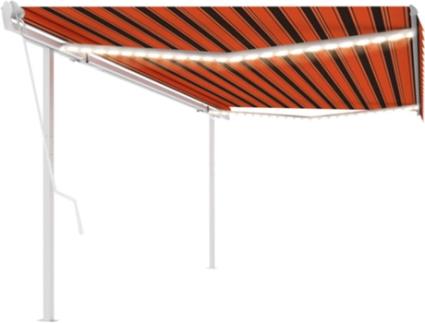 vidaXL Toldo autom. c/ LED e sensor de vento 5x3,5 m laranja/castanho