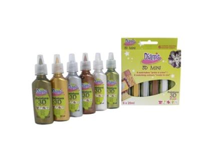 Kit de Tintas DIAM'S 6 Cores Metálicas 3D Mini Total Metal