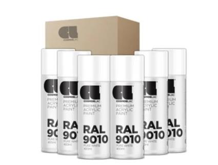 6 X Spray Acrílico Premium Brilhante Ral Cosmos Lac 400 Ml (Ral 9010 Branco Puro)