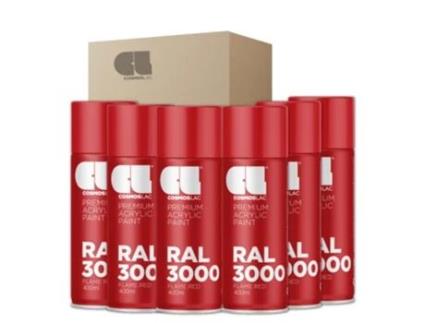 6 X Spray Acrílico Brilhante Premium Ral Cosmos Lac 400 Ml (Ral 3000 Vermelho Vivo)