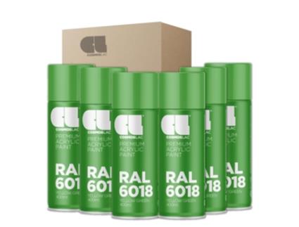 6 X Spray Acrílico Premium Brilhante Ral Cosmos Lac 400 Ml (Ral 6018 Verde Amarelado)