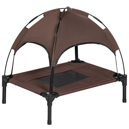 PawHut Cama Elevada para Animais de Estimação Portátil com Toldo Amovível Tecido Respirável 61x46x62 cm Marrom   Aosom Portugal