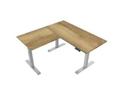 Mesas Elevatórias EUROSEATS Ajustável Eletricamente Carvalho Natural Estrutura de Canto Sit-Stand Cinza