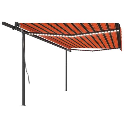 vidaXL Toldo retrátil manual com LEDs 5x3 m laranja e castanho