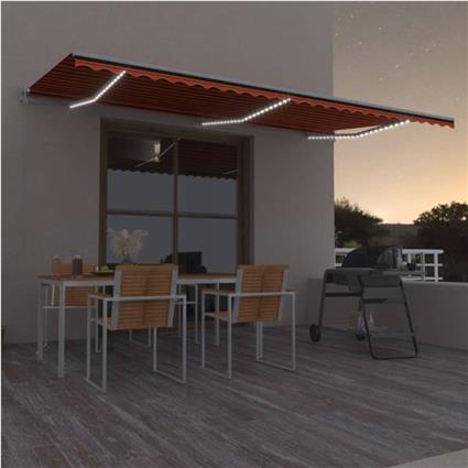 vidaXL Toldo autom. LED e sensor de vento 600x350 cm laranja /castanho