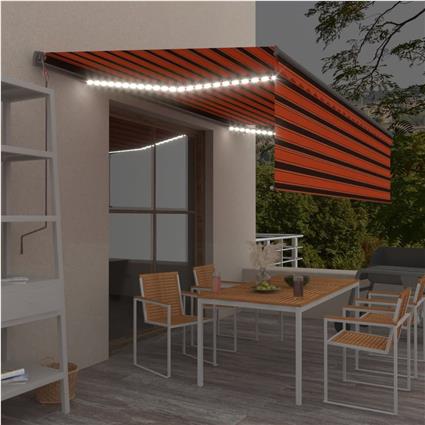 vidaXL Toldo retrátil manual com estore e LED 5x3 m laranja e castanho