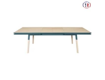 Mesa de Refeição Retangular MON PETIT MEUBLE FRANÇAIS com 2 Extensões (Azul Cinzento Lehon - Madeira - 200 x 76 x 100 cm)