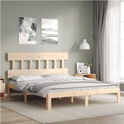 vidaXL Estrutura de cama com cabeceira 160x200 cm madeira maciça