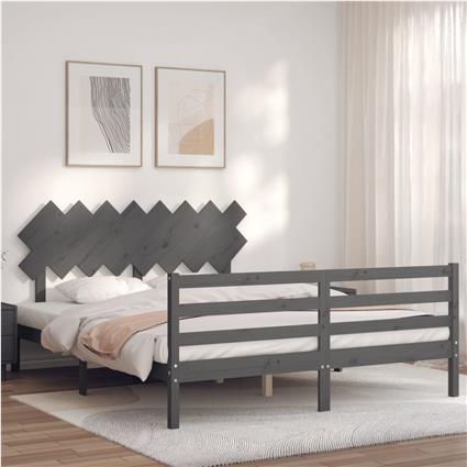 vidaXL Estrutura de cama com cabeceira 160x200 cm madeira maciça cinza