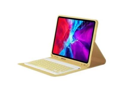 Capa e Teclado Bluetooth YKCLOUD Ps12 para iPad 10.22021/2020/2019/iPad Air 10.5/iPad Pro10.5 (Inglês - Amarelo)