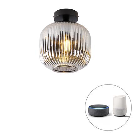 Candeeiro de tecto inteligente preto com vidro fumê incl. Wifi A60 - Karel