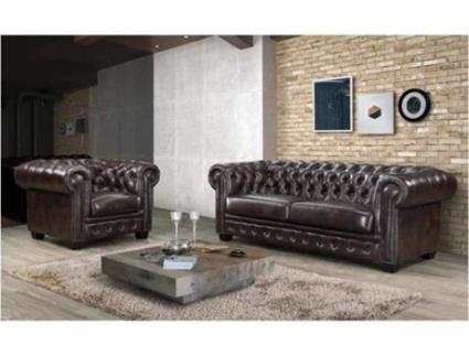 Conjunto Sofá e Poltrona Fixo Brenton LINEA SOFA (Castanho Chocolate - Pele - 201x96x73 cm)