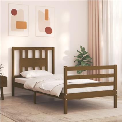 vidaXL Estrutura cama cabeceira 90x200 cm madeira maciça castanho-mel