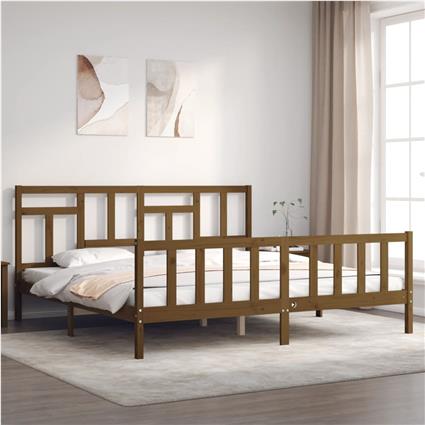 vidaXL Estrutura cama c/ cabeceira 200x200cm maciço castanho-mel
