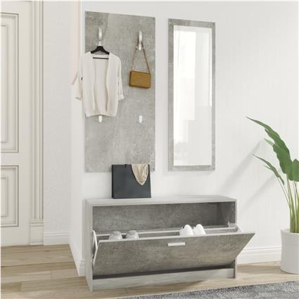 vidaXL Conjunto de sapateira 3 em 1 derivados madeira cinzento cimento